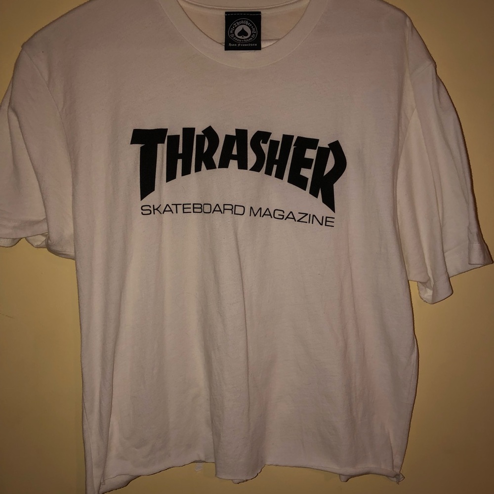 thrasher white t-shirt crop top